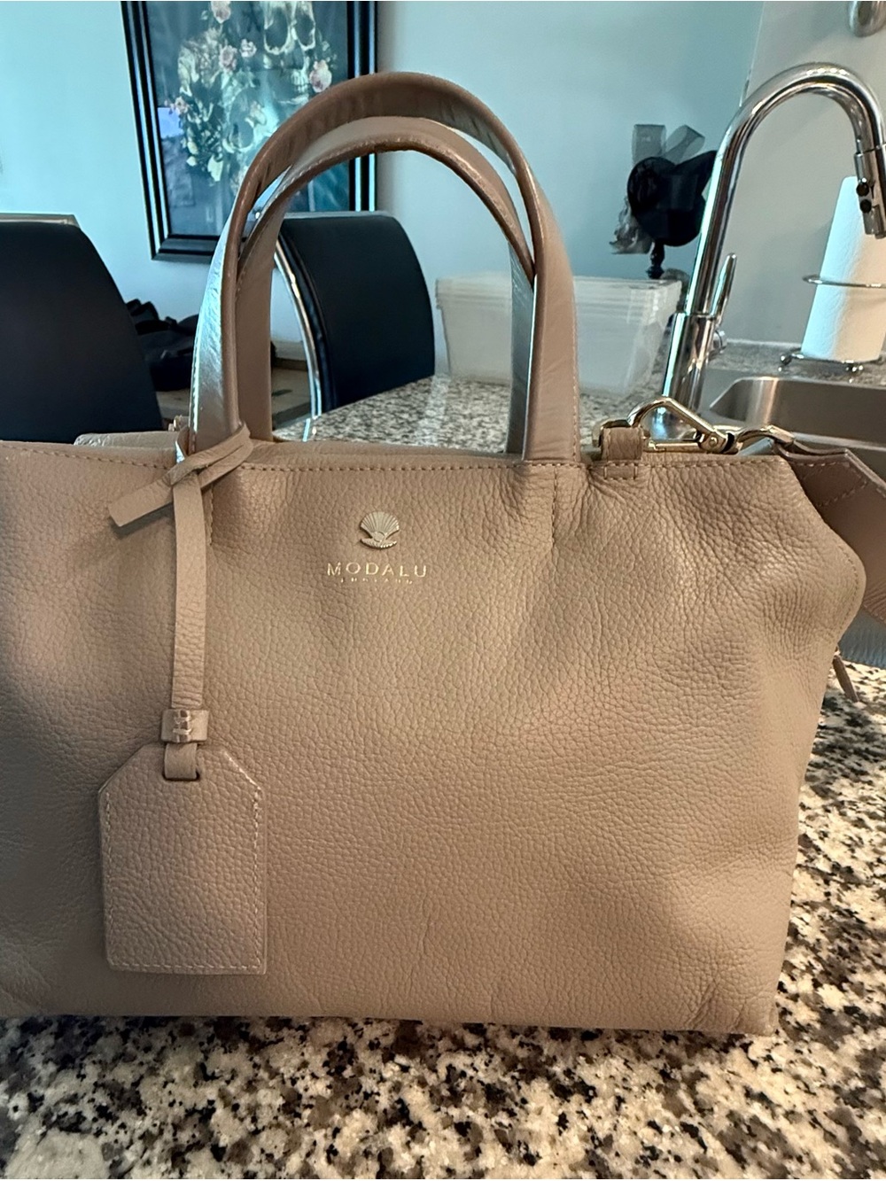 Moda Taupe Pebbled Leather Satchel